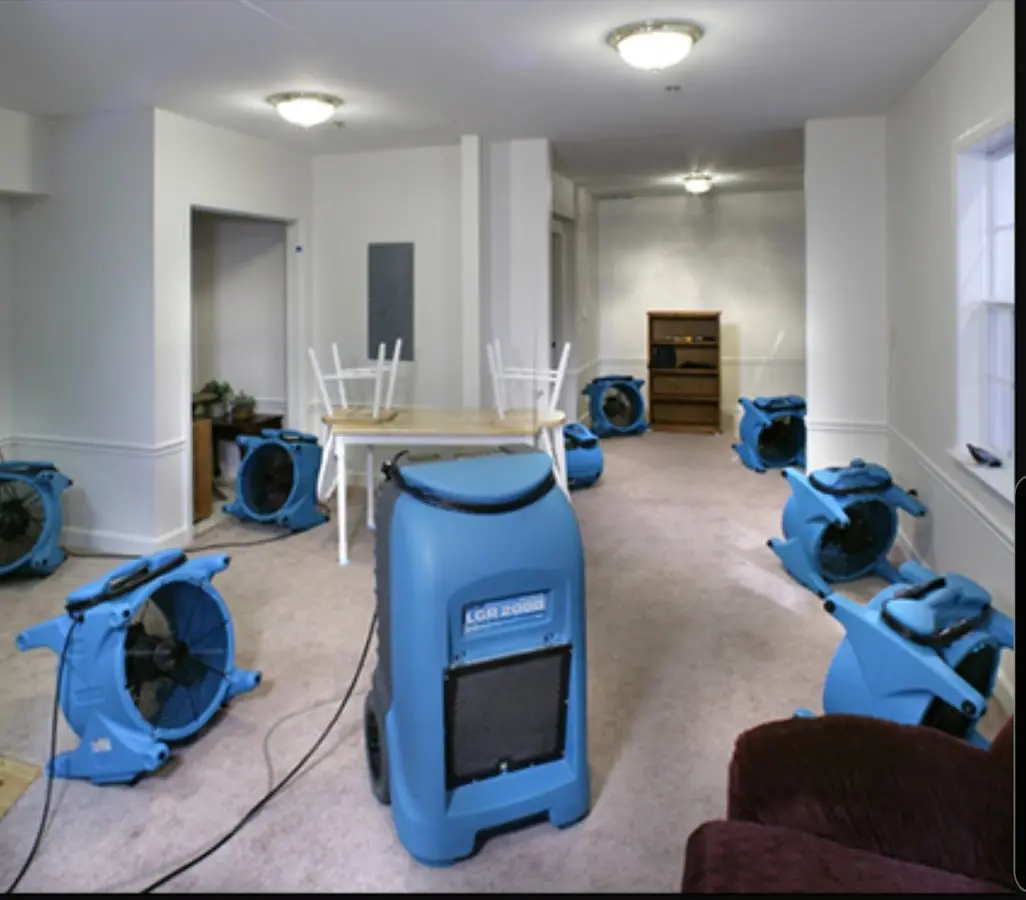 Air movers and dehumidifier setup for Water Extraction & Removal in Lunenburg